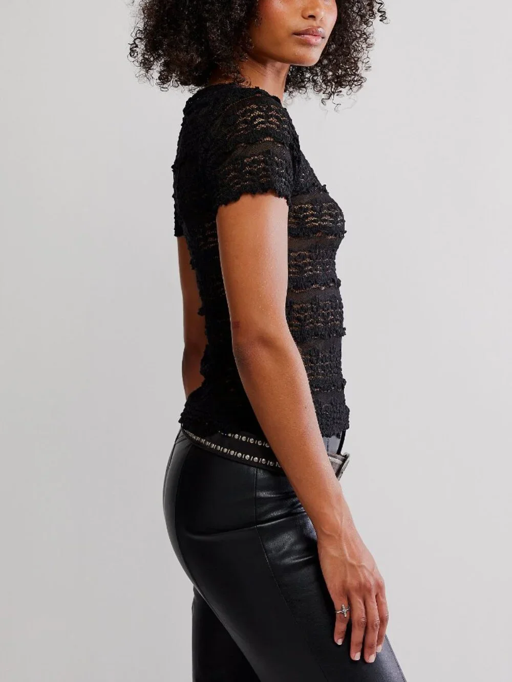 🆕 FREE PEOPLE Angelina Lace Tee / Black